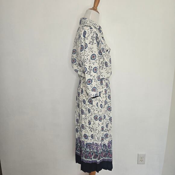 Vintage Breli 80s Secretary Shirt Dress Printed Pleated Midi Skirt Women 10 - Picture 2 of 13